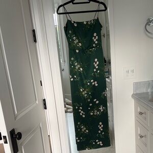 Reformation Dark Green Floral Silk Straight Dress